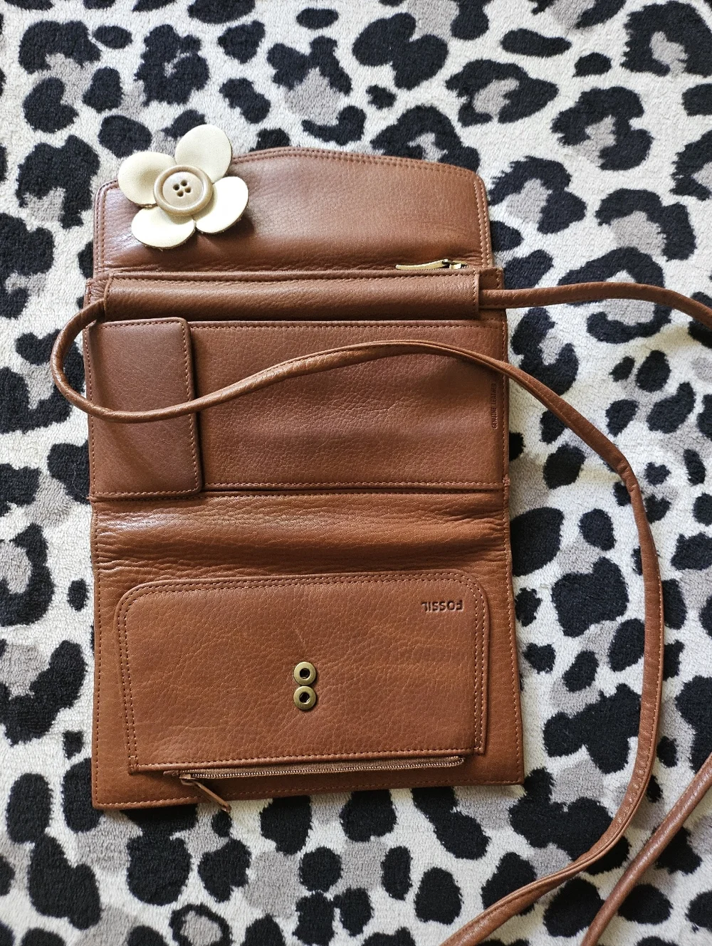 Vintage Fossil Leather Tan Brown Crossbody Bag Snap Closure, Cottagecore Boho